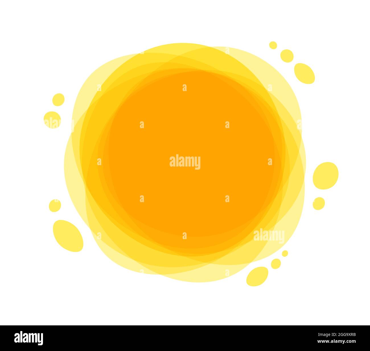 Il luminoso sole estivo è al suo zenith. Icona raggi solari gialla. Divertente vettore scarabocchio suns. Illustrazione Vettoriale