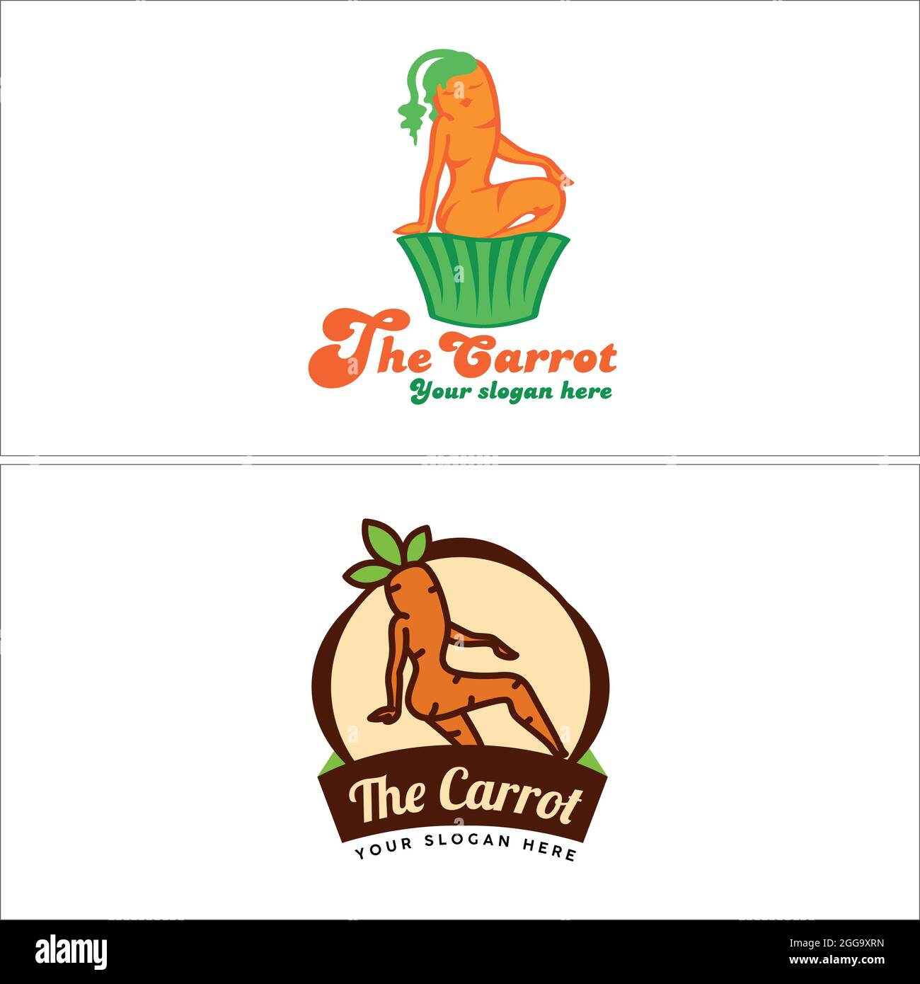 Cibo sano biologico con carota logo design Illustrazione Vettoriale