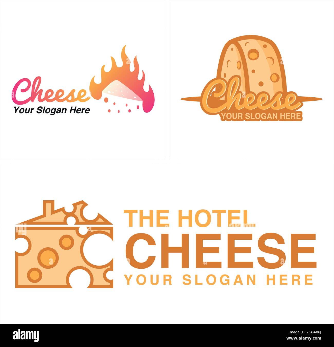 Logo design fuoco di formaggio e vettore di combinazione casa tetto Illustrazione Vettoriale