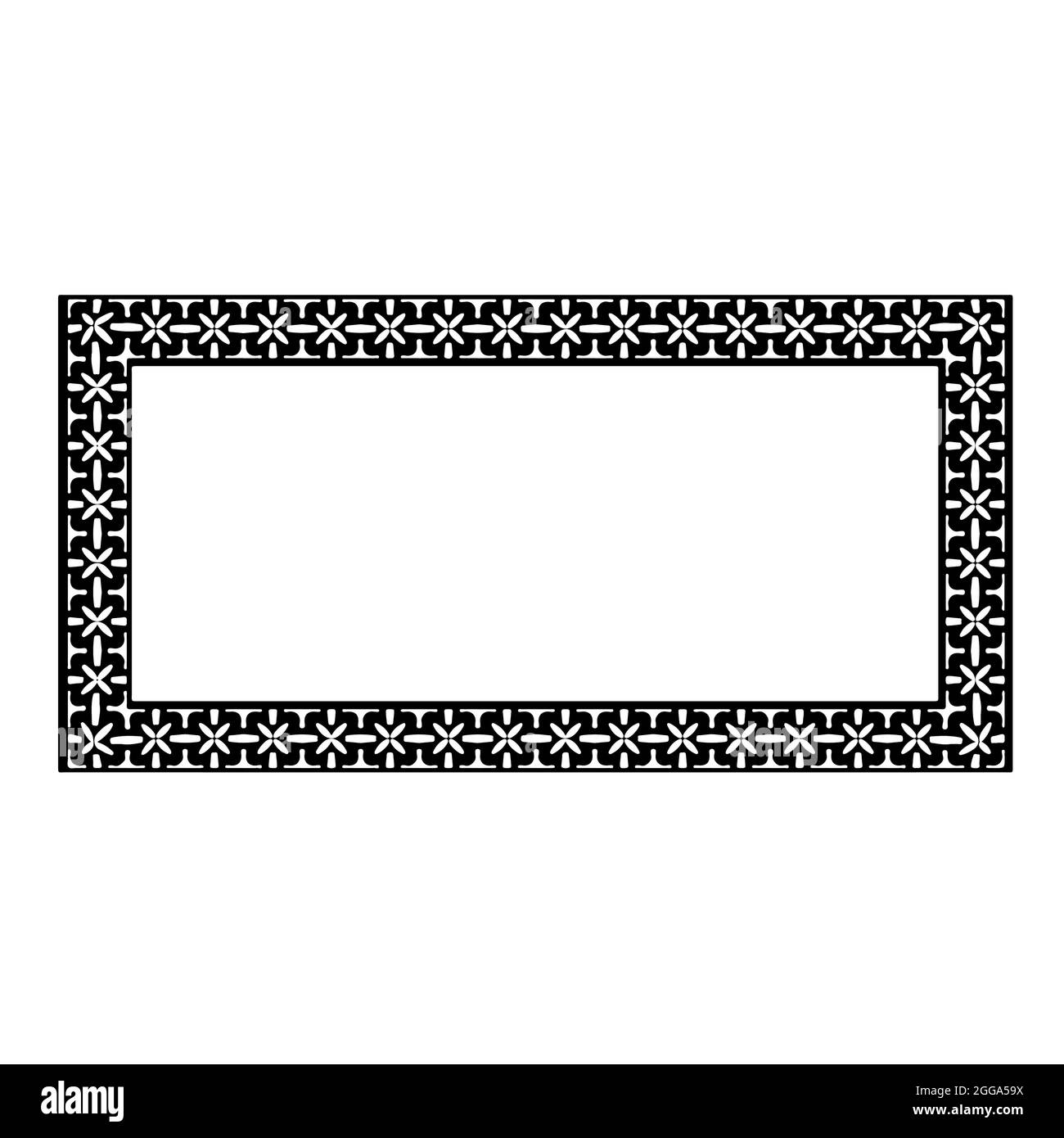 Cornice rettangolare bianca e nera con ornamento, modello di certificato vettoriale, elemento decorativo in stile retrò Illustrazione Vettoriale