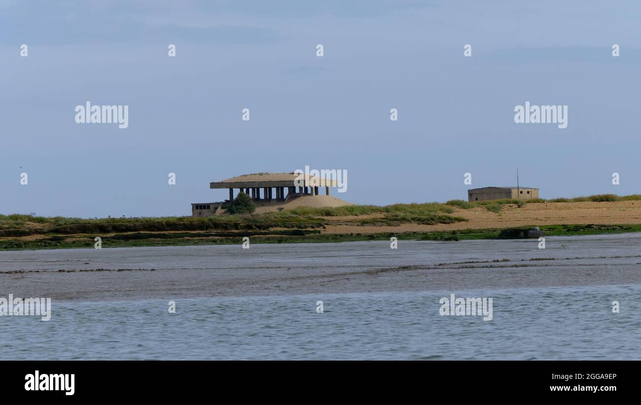 Orford Ness Suffolk East Anglia ex istituto di ricerca per la difesa, ora sito storico del National Trust e zone umide Foto Stock