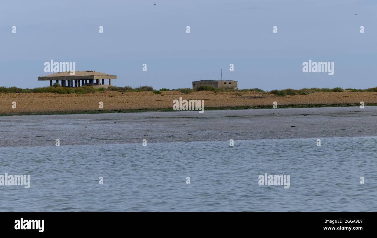 Orford Ness Suffolk East Anglia ex istituto di ricerca per la difesa, ora sito storico del National Trust e zone umide Foto Stock