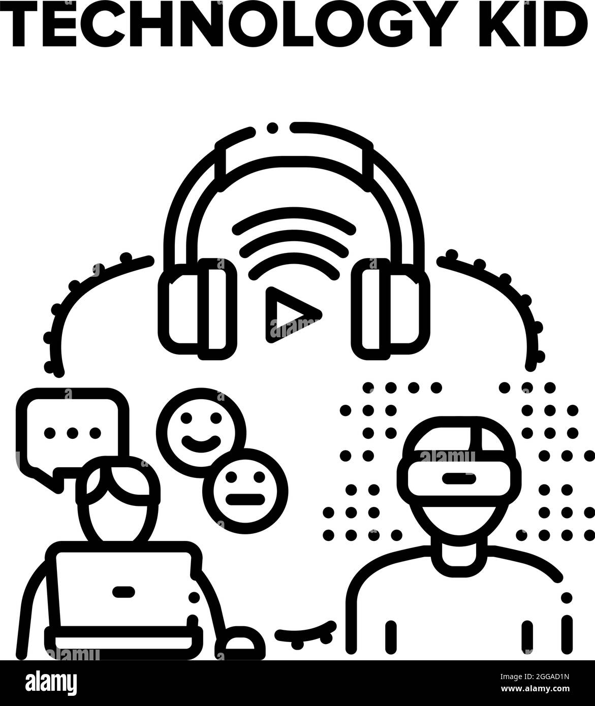 Illustrazione dei colori del concetto vettoriale della tecnologia Kid Illustrazione Vettoriale