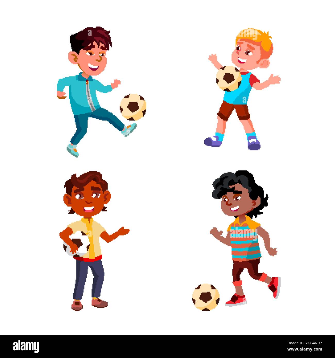 Ragazzi Bambini che giocano a Soccer Sport Game Set Vector Illustrazione Vettoriale