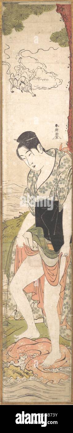 Giovane donna lavatrice vestiti nel fiume, fine 18-inizio 19 ° secolo. Foto Stock