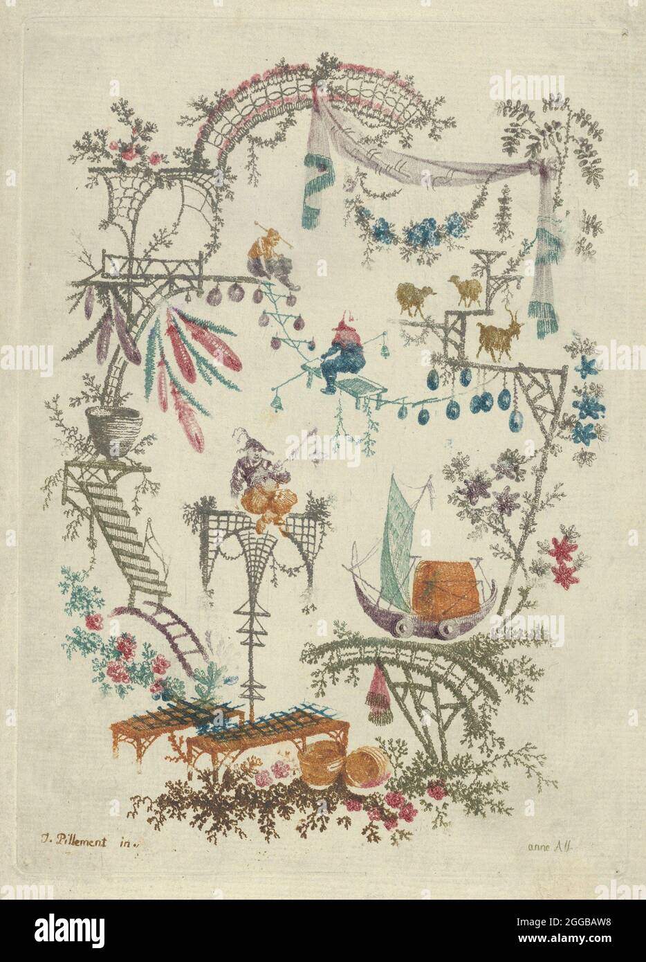 Chinoiserie di Nouvelle Suite de Cahiers arabesques Chinois, 1790-99. Foto Stock