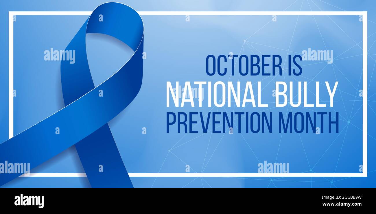 National Bully Prevention Month Concept. Modello di banner con nastro blu e testo. Illustrazione vettoriale. Illustrazione Vettoriale