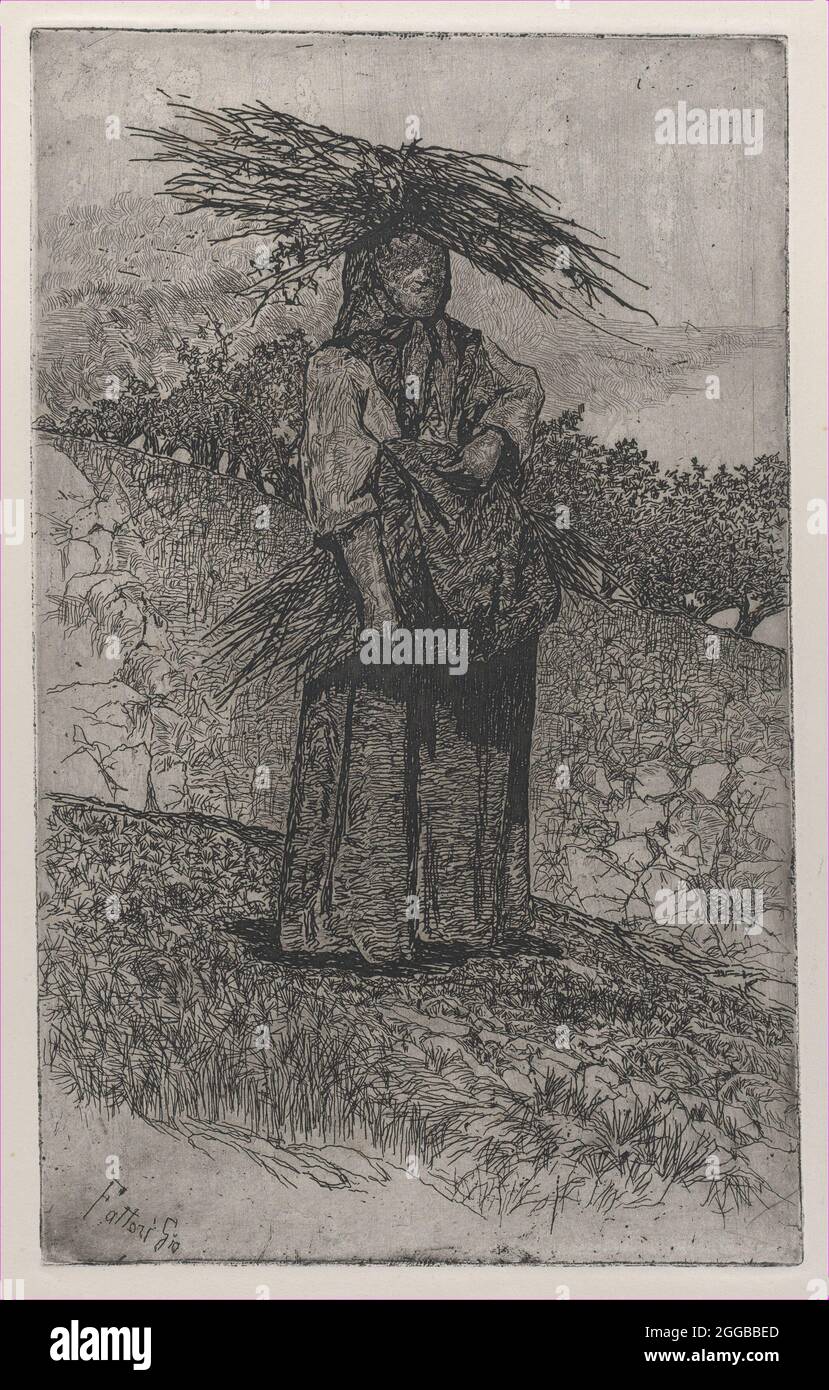 Donna contadina che raccoglie bastoni, 1884-1908. Foto Stock