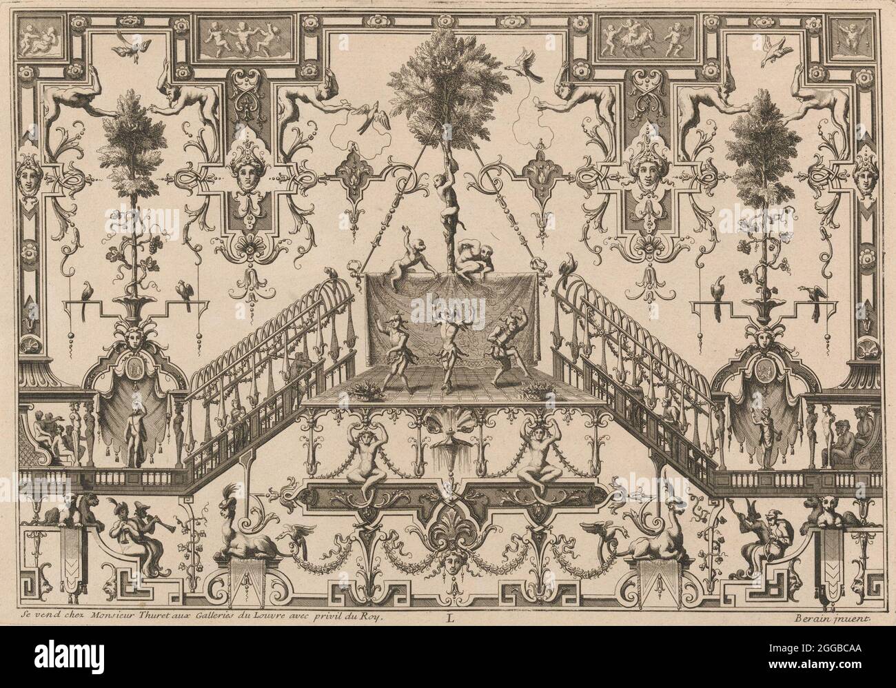 Ornamento disegni inventati da J. Berain, 1711 o dopo. Foto Stock