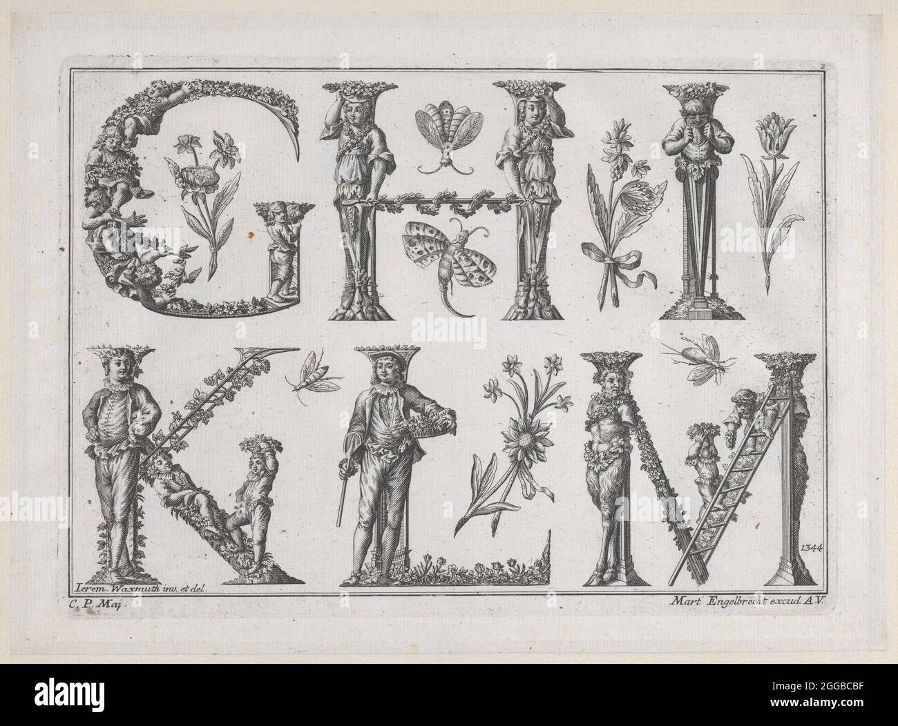 Decorato alfabeto romano, 18 ° secolo. Foto Stock