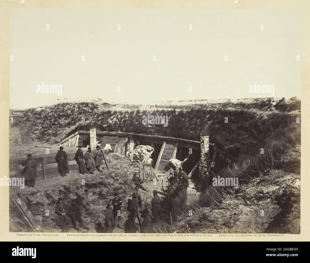 The Pulpit, Fort Fisher, N.C., gennaio 1865. Truppe dell'Unione a Fort Fisher non molto tempo dopo che era stato rapito dall'esercito confederato. Stampa albume, pl. 79 dall'album "Gardner's Photographic Sketch Book of the War, Volume II" (1866) Foto Stock