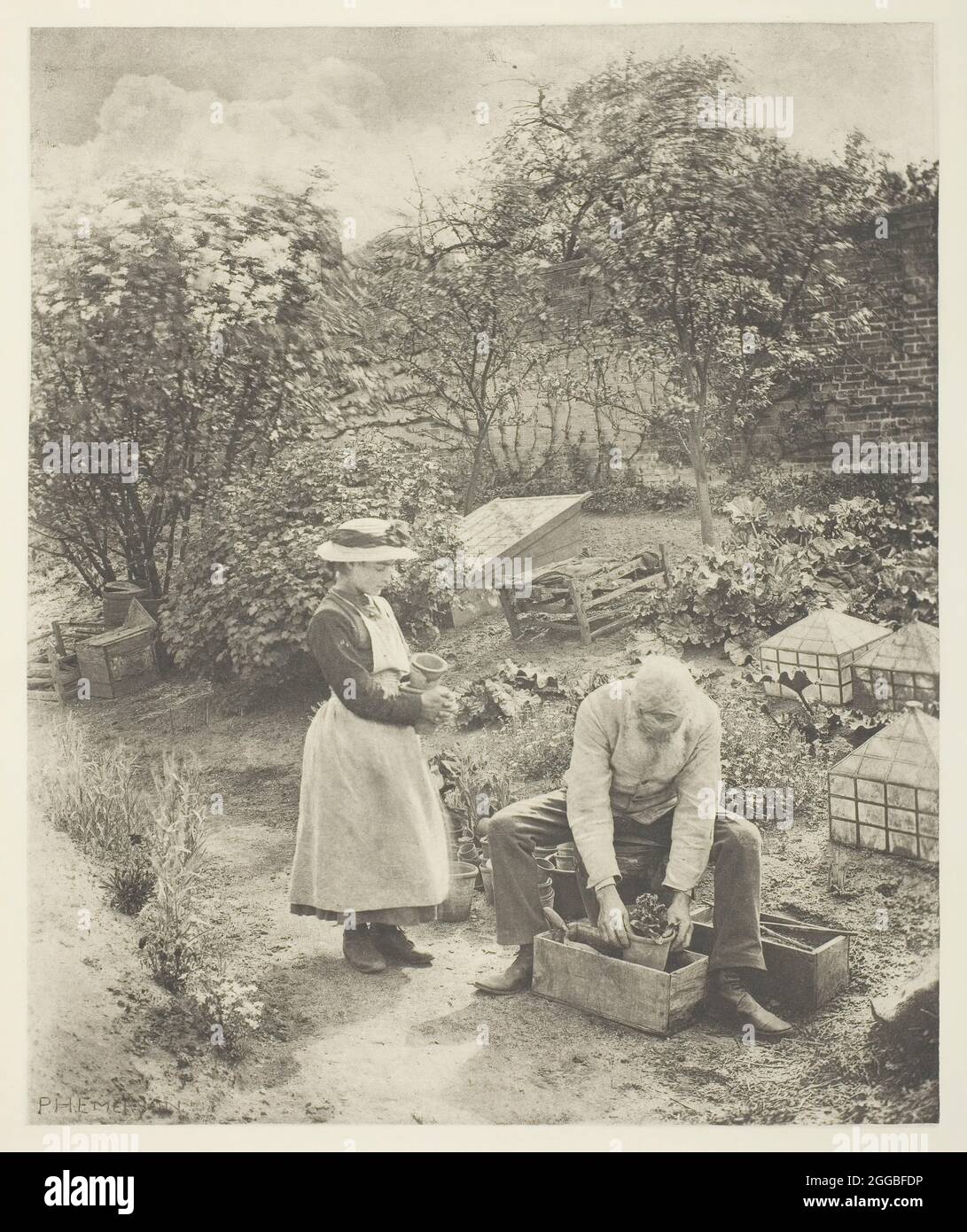 A Garden End (Suffolk), c.. 1883/87, stampato 1888. Un'opera fatta di fotoincisione, lastra xxix da "Pictures of East anglian life", pubblicata da sampson low, marston, searle &amp; rivington (1888). Foto Stock