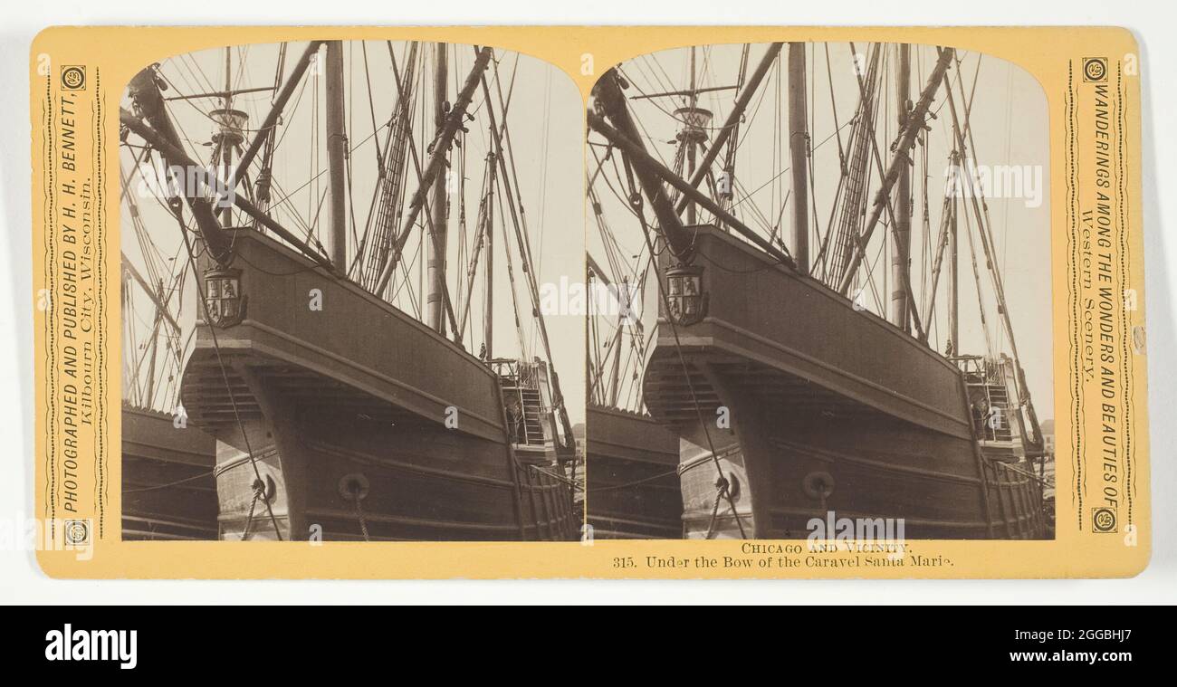 Sotto l'arco del Caravel Santa Maria, 1887/93. Replica della nave di Cristoforo Colombo. Stampa albumen, stereo, della serie "Chicago and Neigvicino". Foto Stock