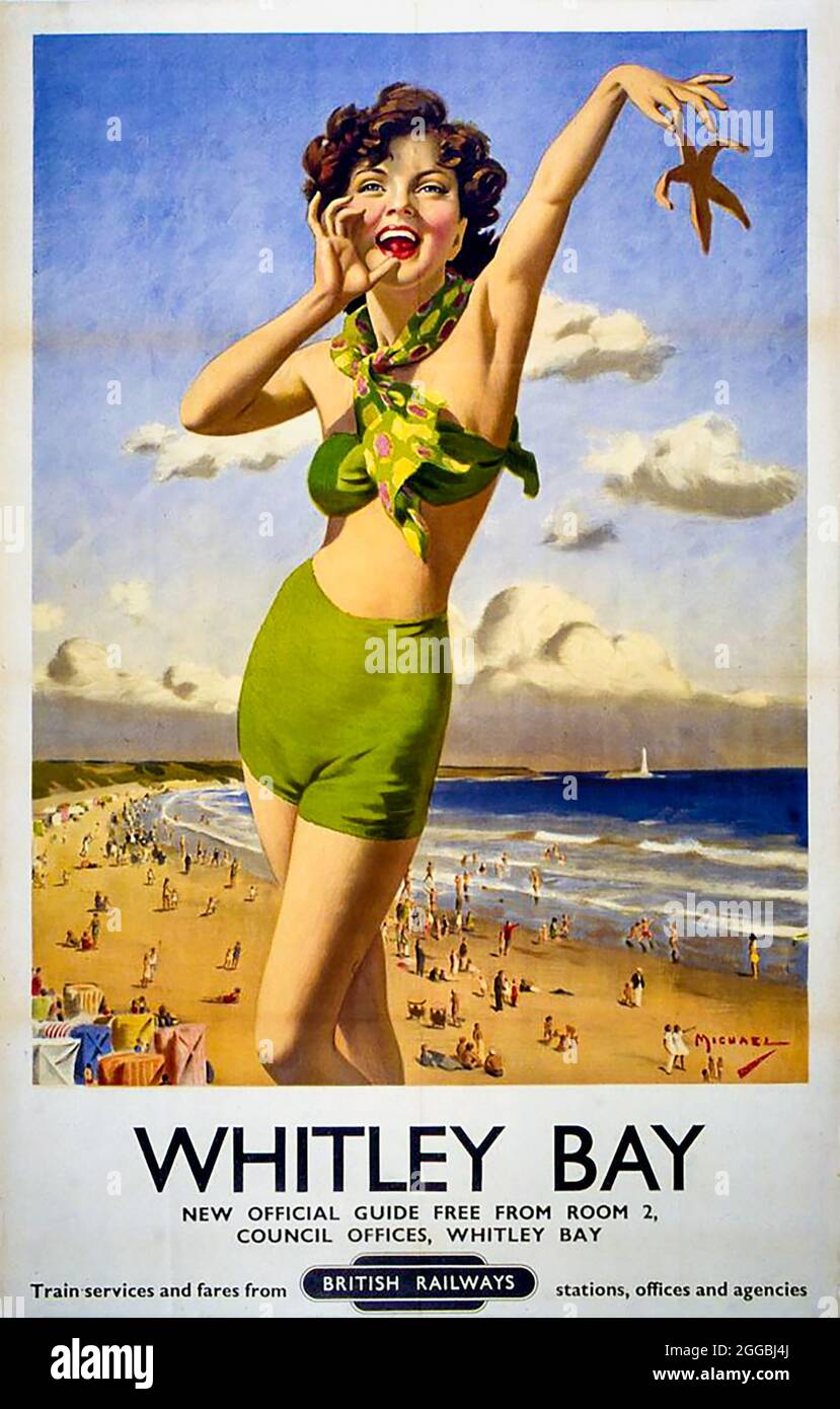Poster di viaggio d'epoca Whitley Bay. REGNO UNITO Foto Stock