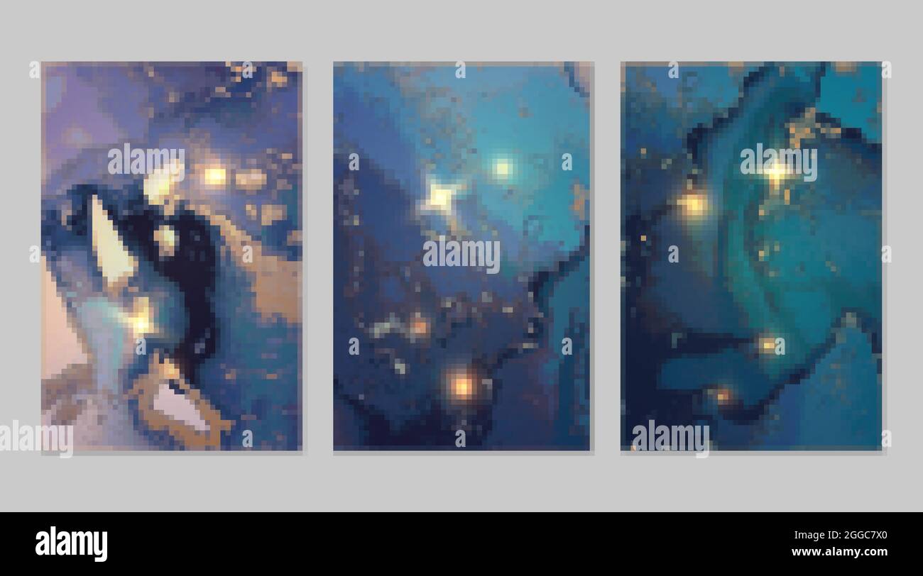 Disegno astratto di inchiostro blu e oro con struttura in marmo Illustrazione Vettoriale