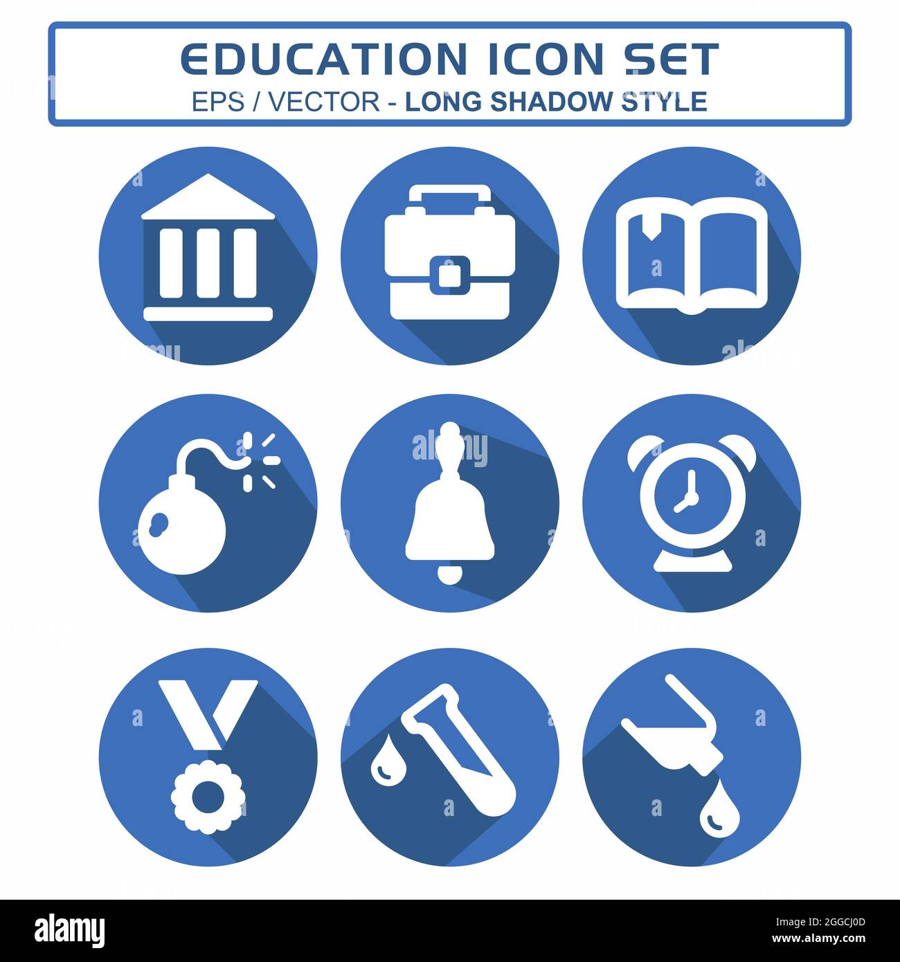 Set Icon Vector of Education - Long Shadow Style - Simple Illustration, Editable Stroke, Design template Vector, Buono per stampe, poster, pubblicità Illustrazione Vettoriale