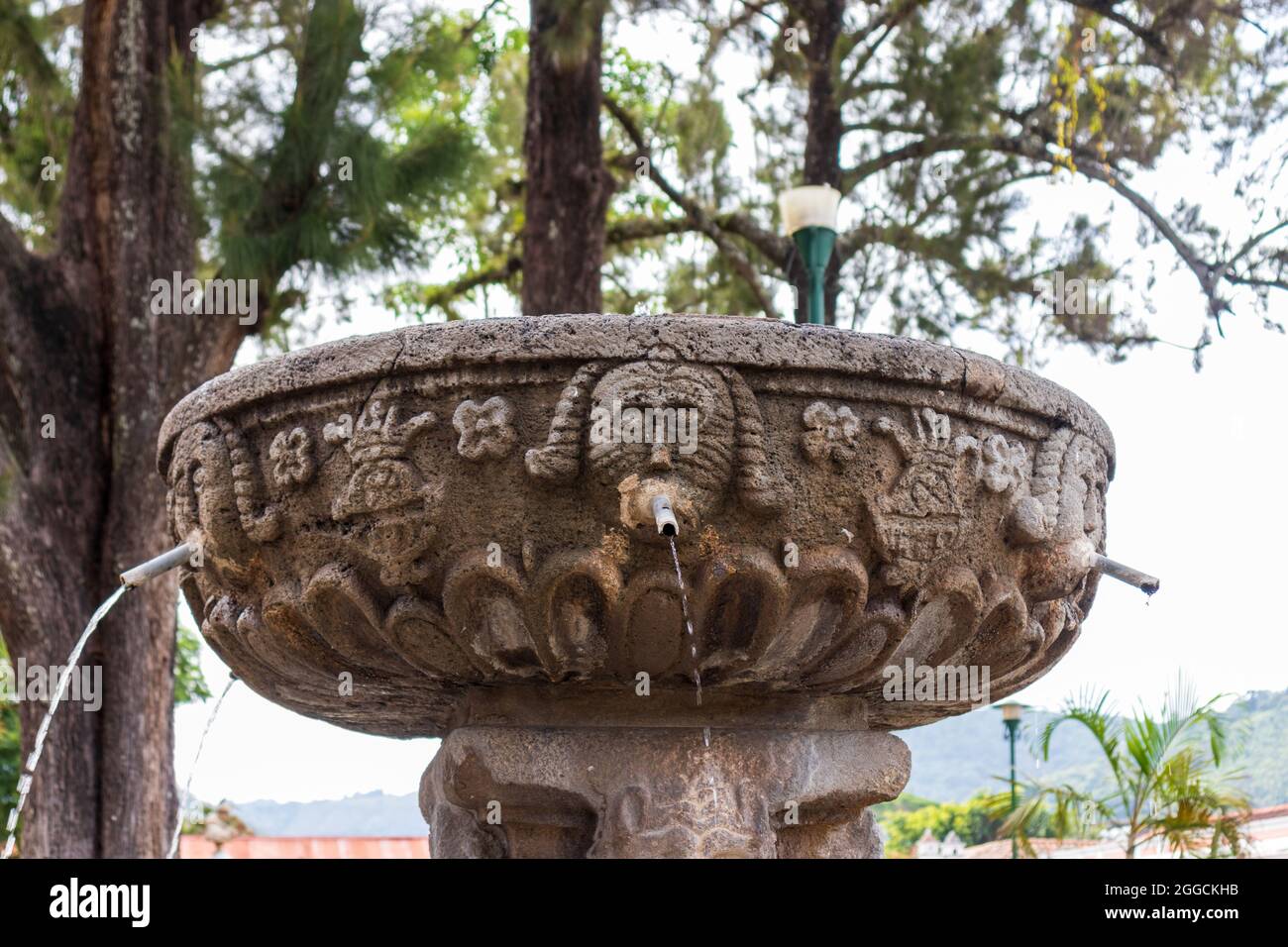 dettagli di una fontana coloniale in antigua guatemala Foto Stock