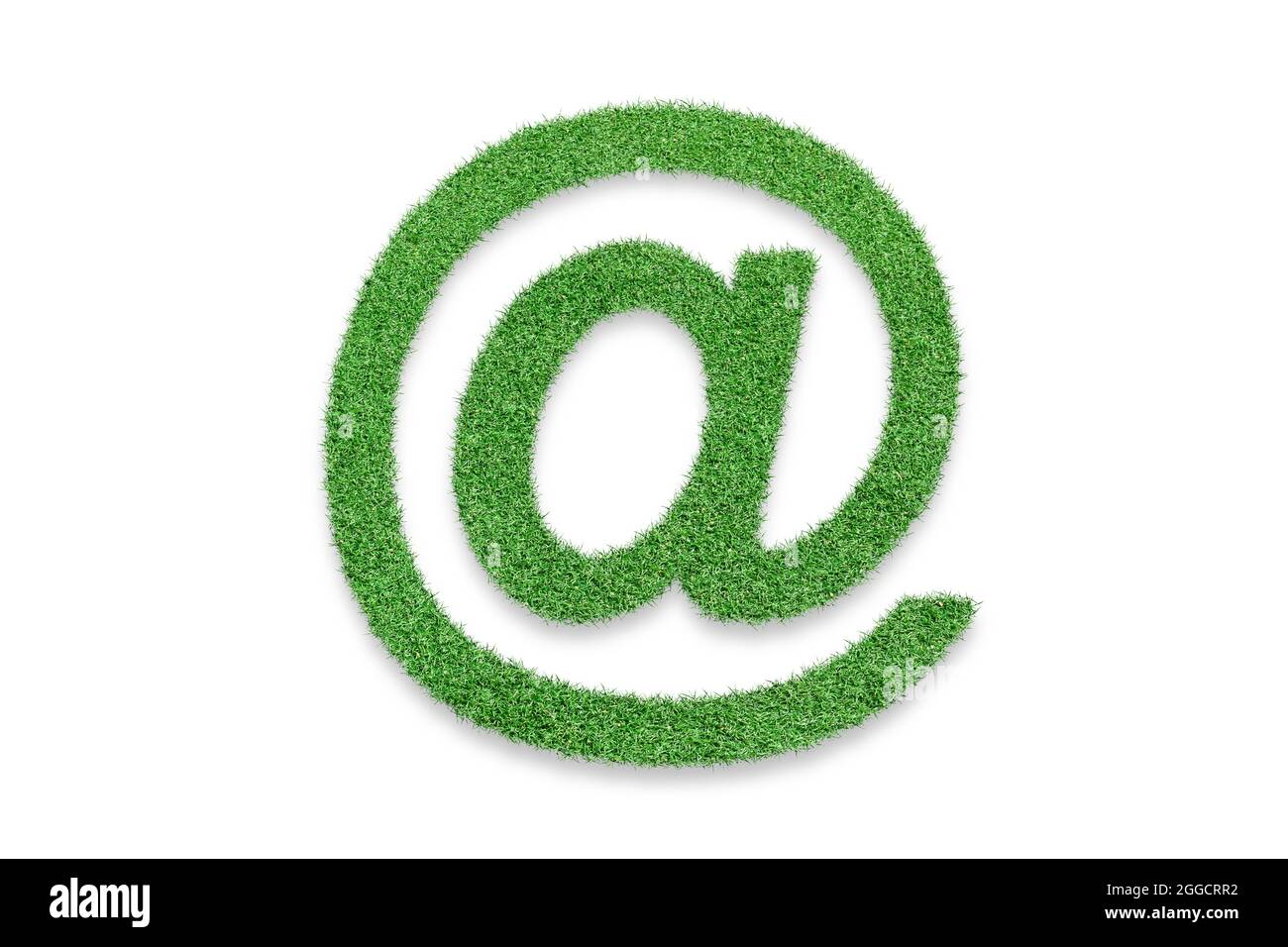 E-mail simbolo coperto di erba isolato su sfondo bianco. Foto Stock