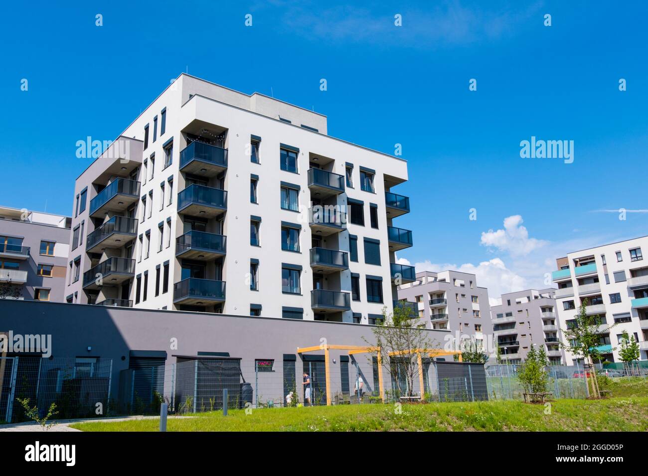 Suomi-Hloubetin, zona in stile finlandese, Hloubetin, Praga, Repubblica Ceca Foto Stock