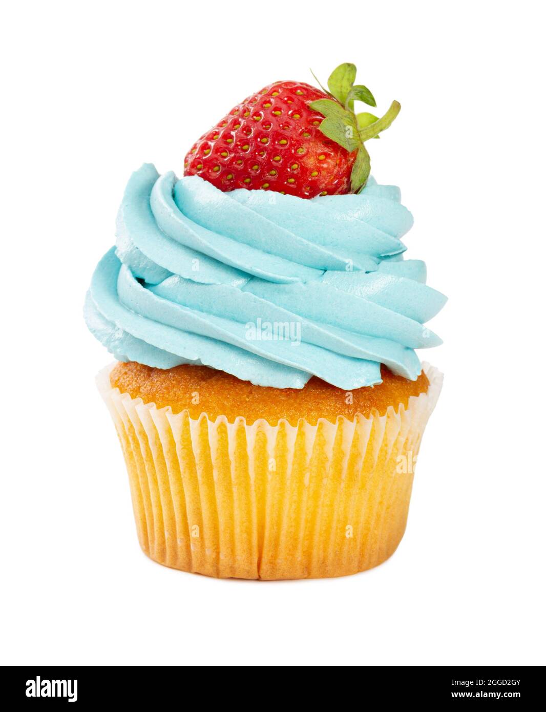 Cupcake con fragole fresche e crema blu Foto Stock