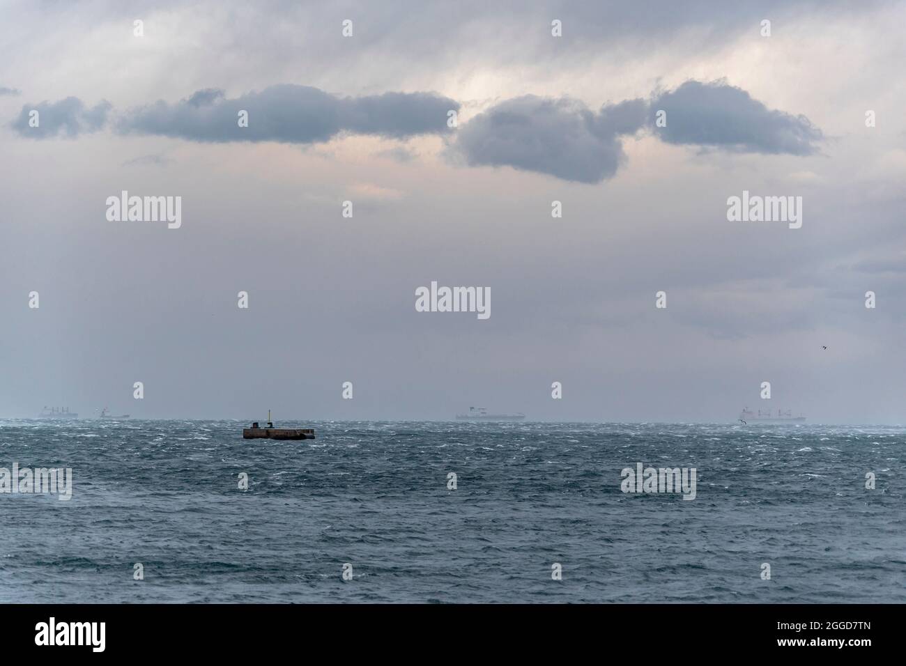 Città di Trieste e Mare Adriatico durante il fenomeno del vento chiamato Bora, Friuli-Venezia Giulia, Italia, Europa Foto Stock