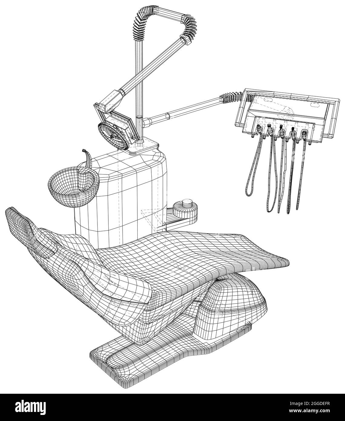 Apparecchiatura per la medecina ravvicinata. Disegno della sedia dentale. Vettore creato di 3d, wire-frame Illustrazione Vettoriale