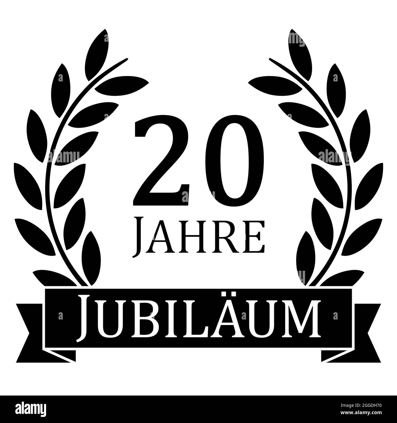 file vettoriale eps con corona di alloro nera su sfondo bianco per il successo o per il giubileo fermo con testo 20 anni (testo in tedesco) Illustrazione Vettoriale