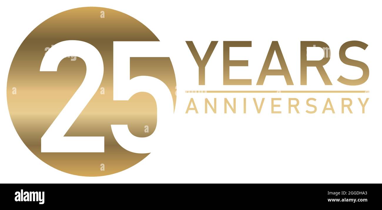 file vettoriale eps con sigillo di anniversario dorato su sfondo bianco per il successo o per il giubileo fermo con testo 25 anni Illustrazione Vettoriale