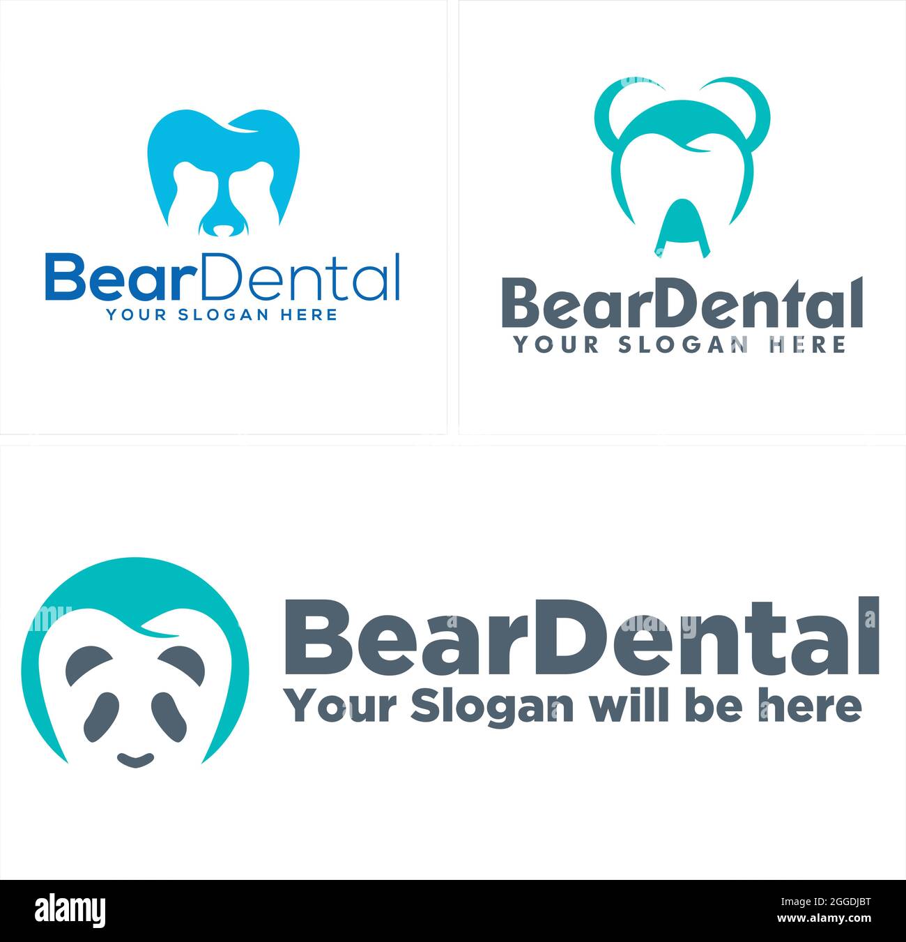 Dentale con logo di icone e orso Illustrazione Vettoriale