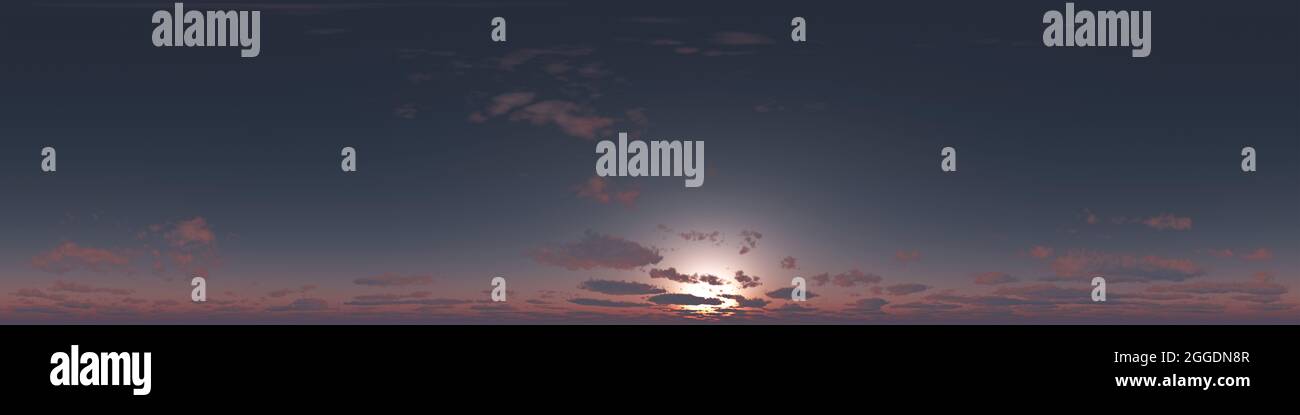 Panoramica Sky hdri senza cuciture con angolo di 360 gradi con zenith e nuvole per l'uso come cupola del cielo. illustrazione del rendering 3d Foto Stock