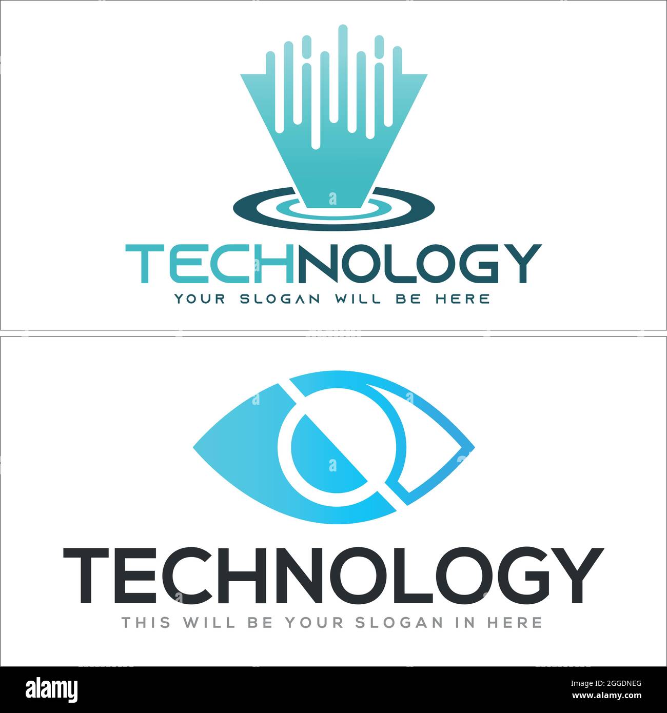 Freccia blu tecnologia e occhio linea arte vettore tecnologia logo design Illustrazione Vettoriale