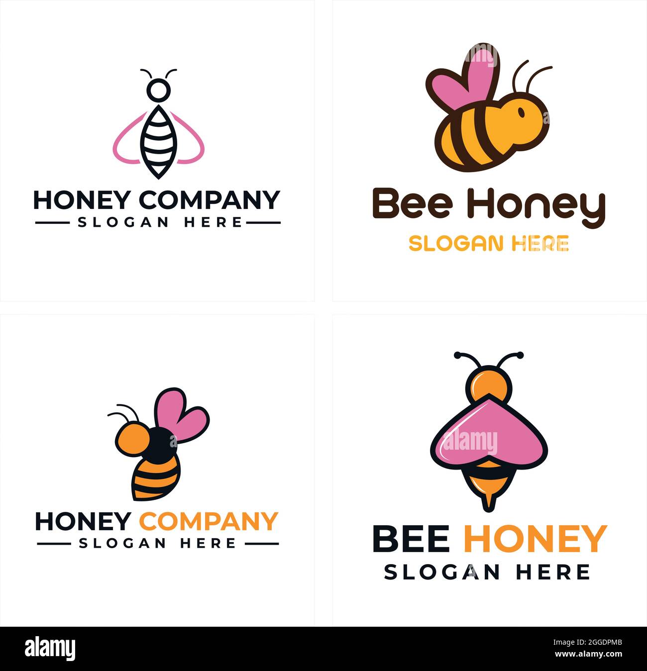 Allevatore apicoltore miele animale con ala ape fly logo design Illustrazione Vettoriale