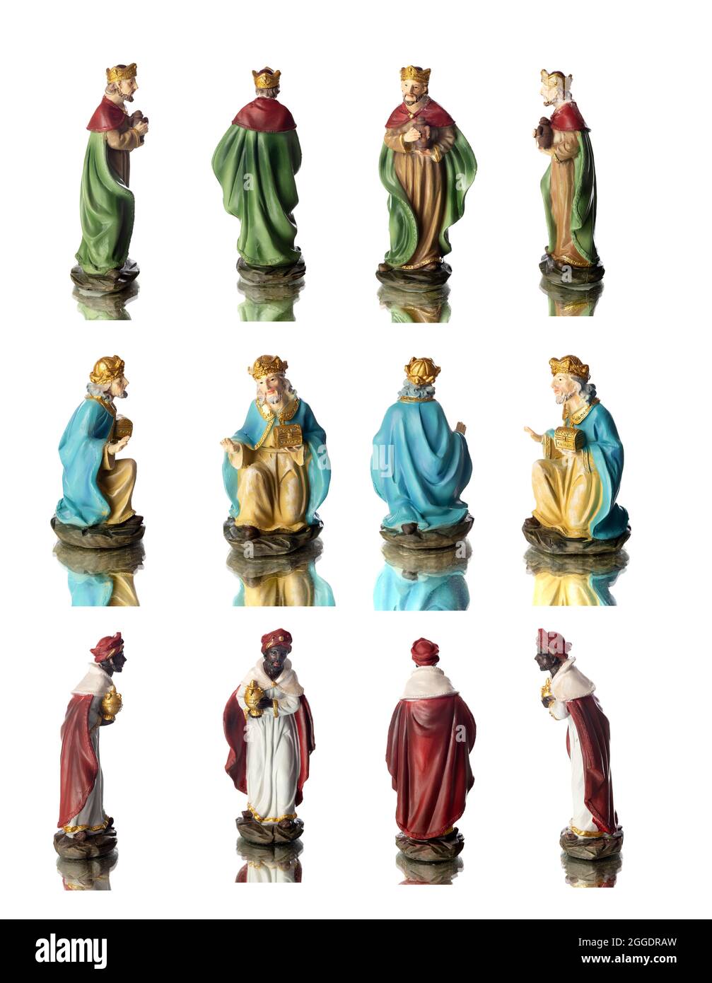 I tre saggi. Le figure in ceramica isolata su sfondo bianco Foto Stock