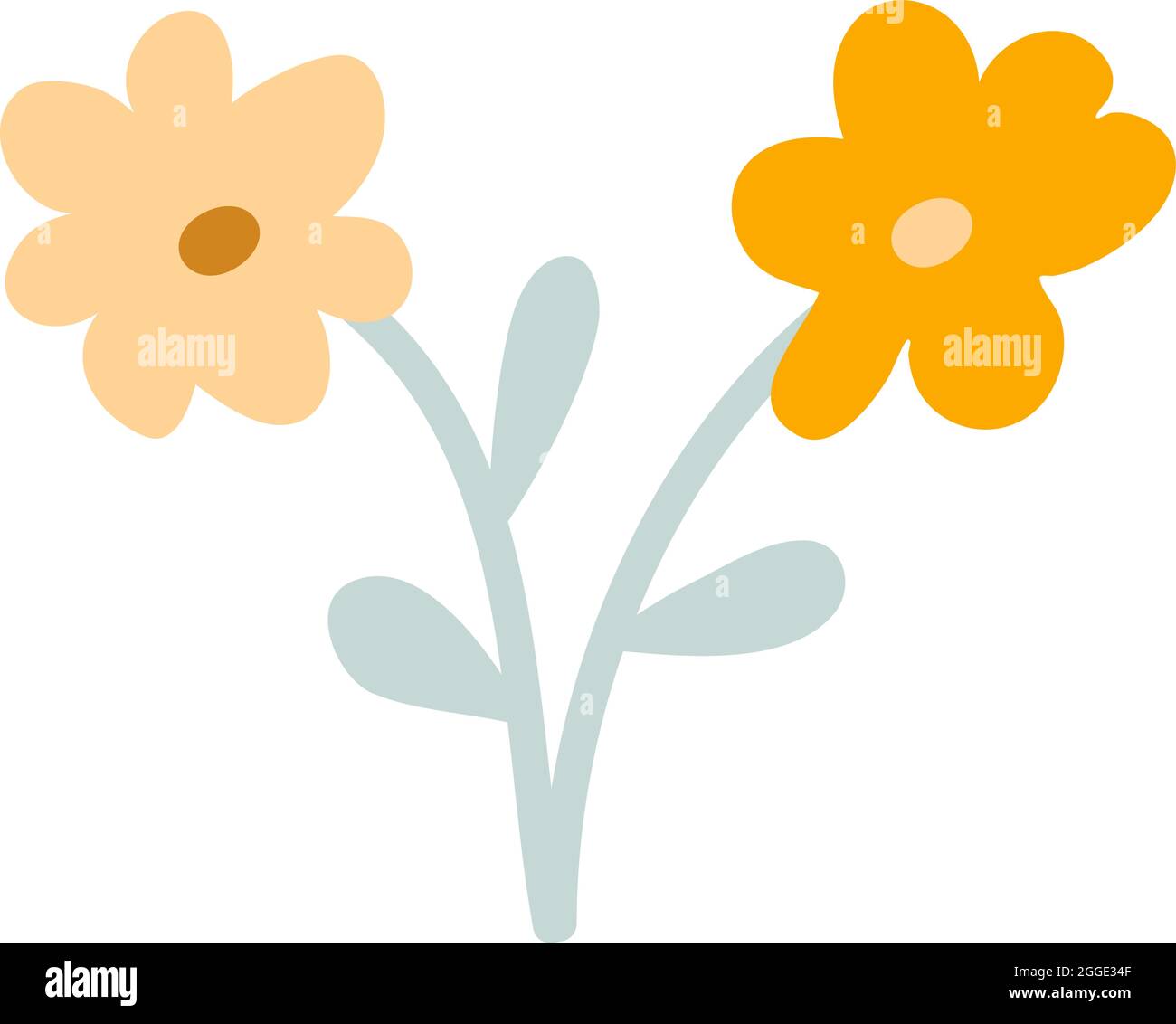 Disegno a mano stilizzato due fiori vettoriali. Elemento d'arte dell'illustrazione della primavera scandinava. Immagine decorativa floreale estiva per il saluto carta San Valentino o. Illustrazione Vettoriale