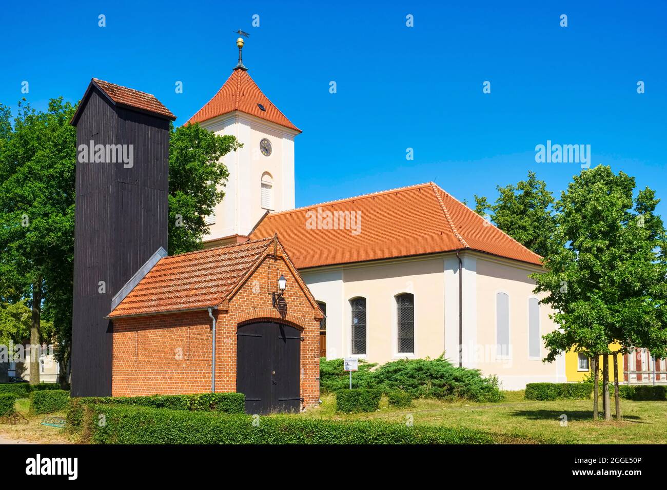 Nassenheide villaggio chiesa, Loewenberger Land, Brandeburgo, Germania Foto Stock