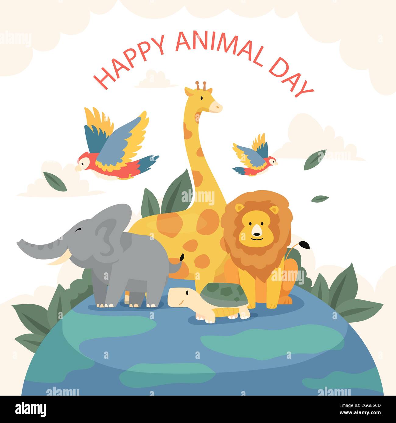 Illustrazione del giorno dell'animale del mondo piatto illustrazione del vettore. Illustrazione Vettoriale