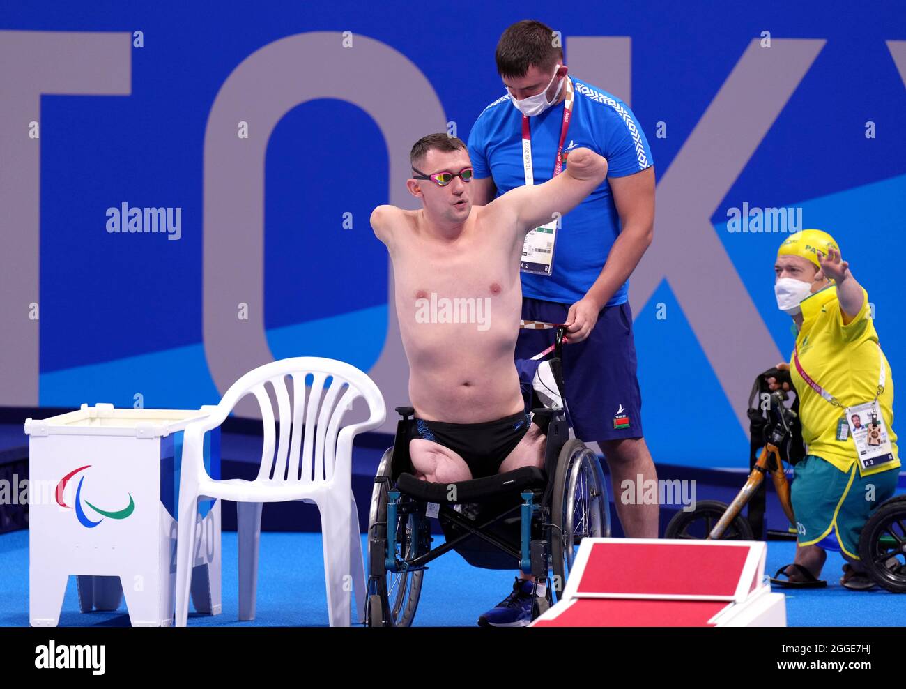 Aliaksei Talai in Bulgaria prima dell'inizio della corsa al seno da 50 m - SB2 al Tokyo Aquatics Center durante il giorno sette dei Giochi Paralimpici di Tokyo 2020 in Giappone. Data foto: Martedì 31 agosto 2021. Foto Stock