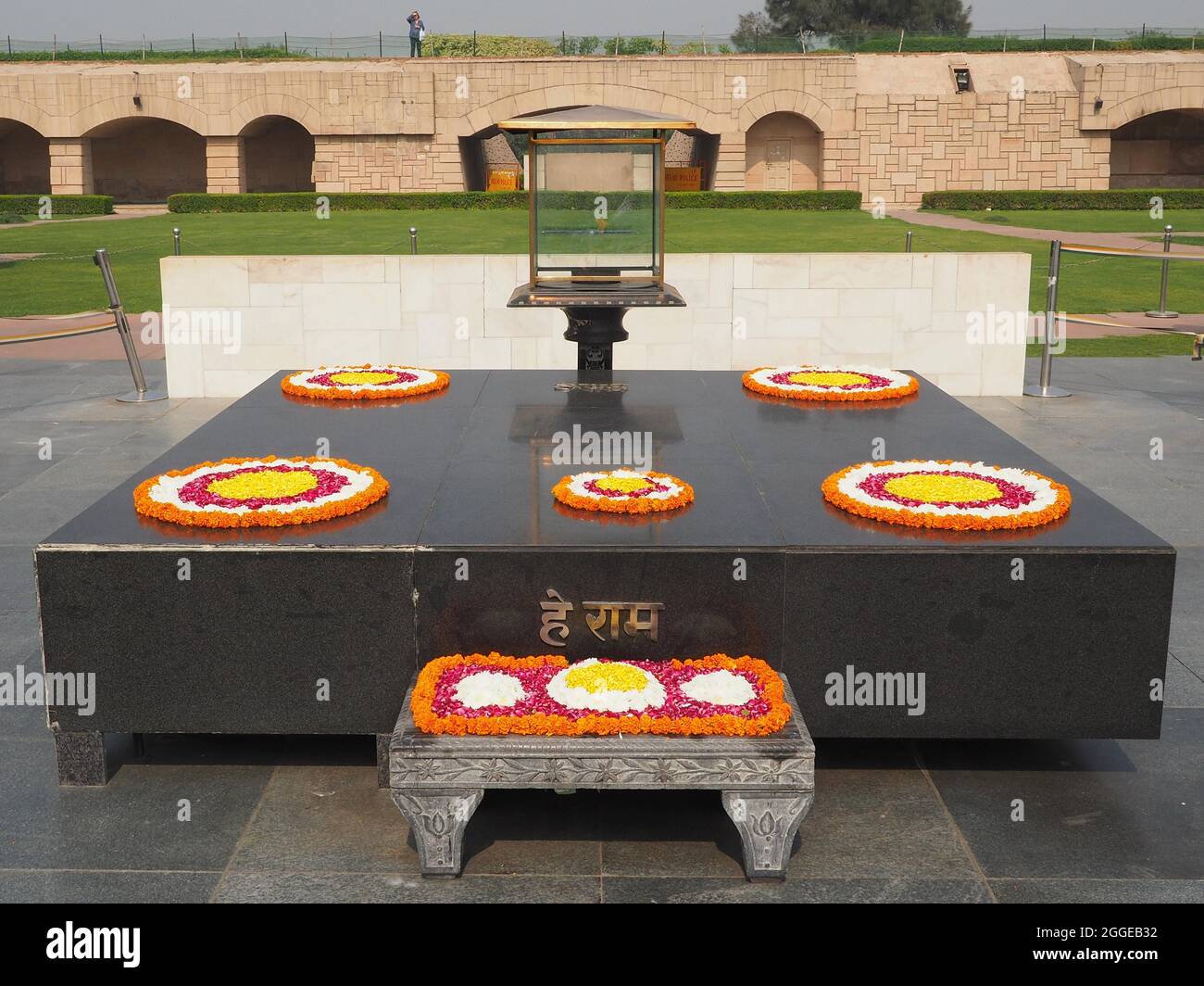 Raj Ghat Memorial o Gandhi Samadhi Monument, sito della cremazione di Gandhi, Delhi, India Foto Stock