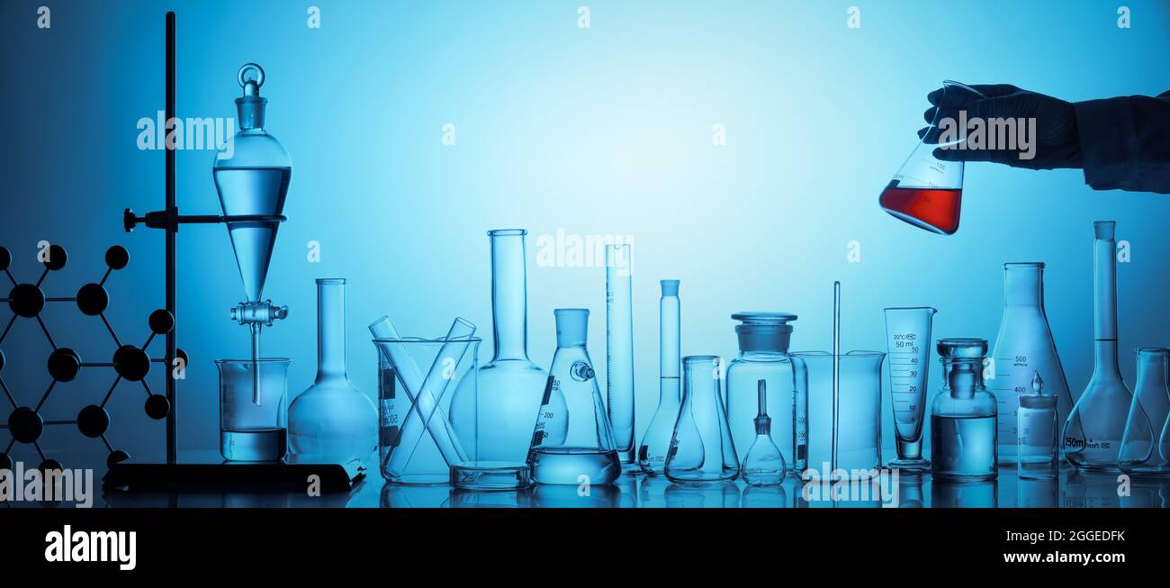 Il chimico può contenere provette in vetro Foto Stock