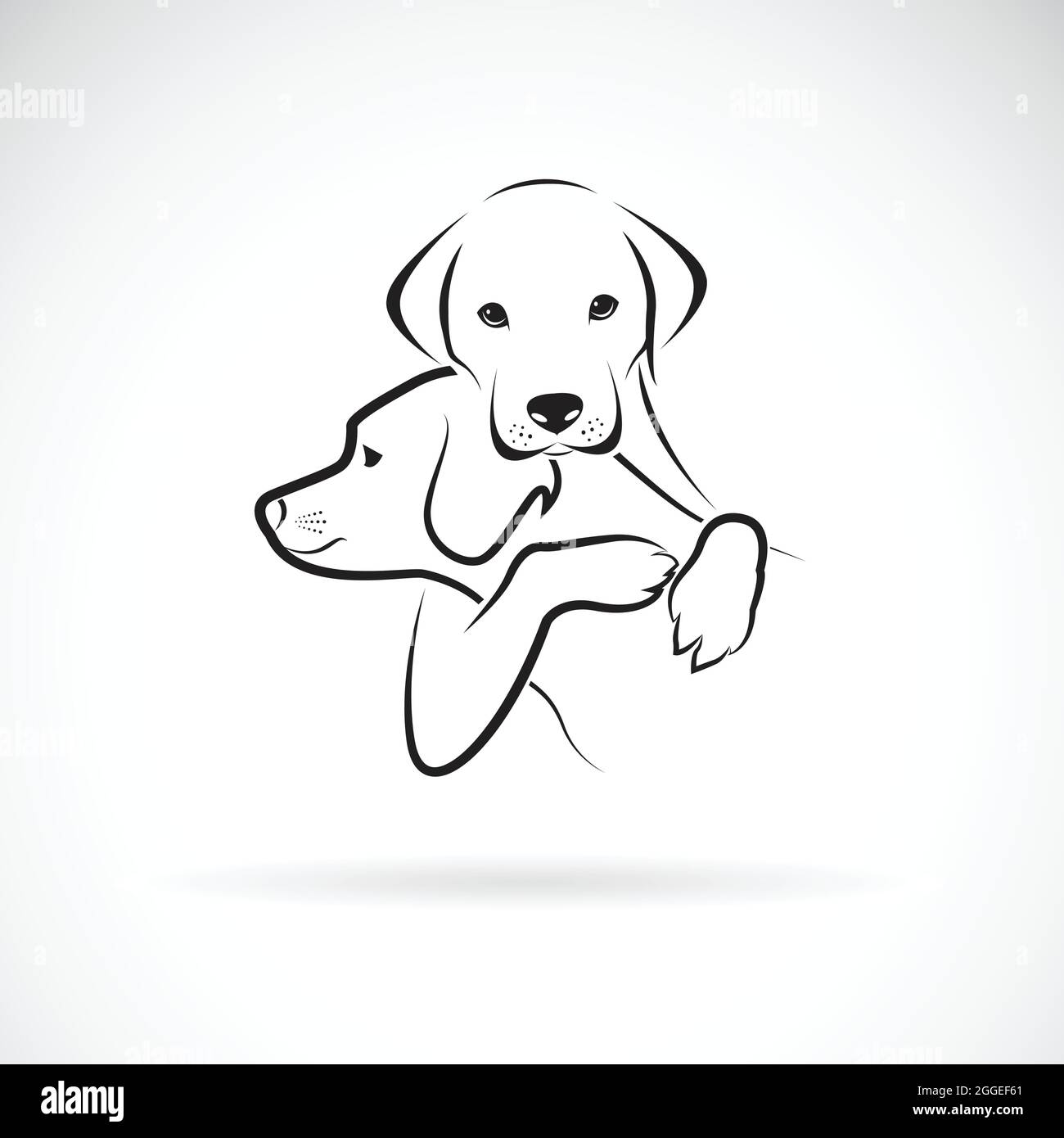 Vettore di cani abbracciano a vicenda su sfondo bianco., PET., Animali., Labrador Retriever., facile illustrazione vettoriale a strati modificabile. Illustrazione Vettoriale