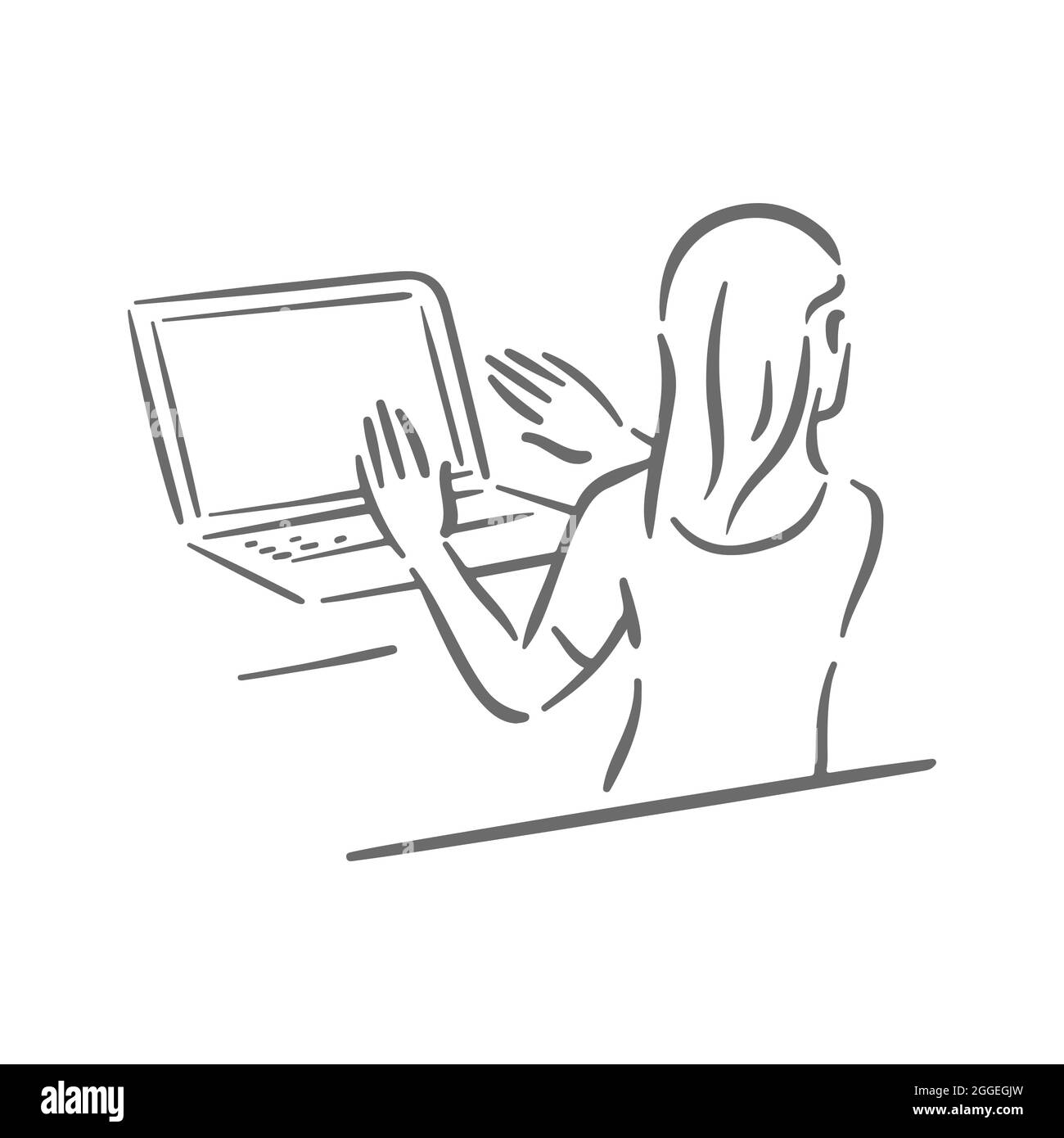 Sconvolto persona stressata con computer portatile sul lavoro Illustrazione Vettoriale