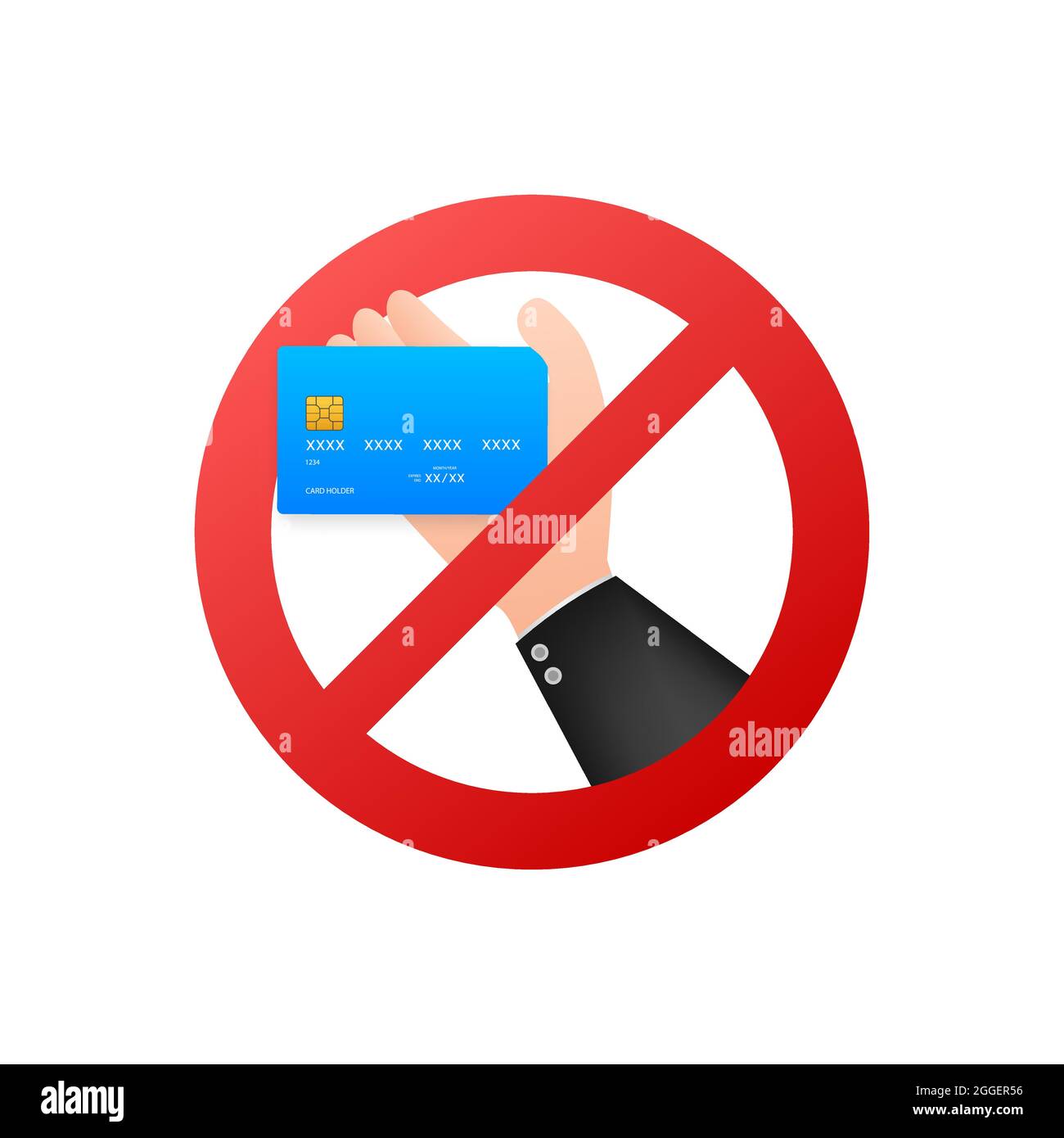 Icona di divieto della carta di credito. La carta di credito è vietata. Stop o BAN rosso con l'icona della carta di credito. Illustrazione vettoriale. Segnale vietato Immagine e Vettoriale