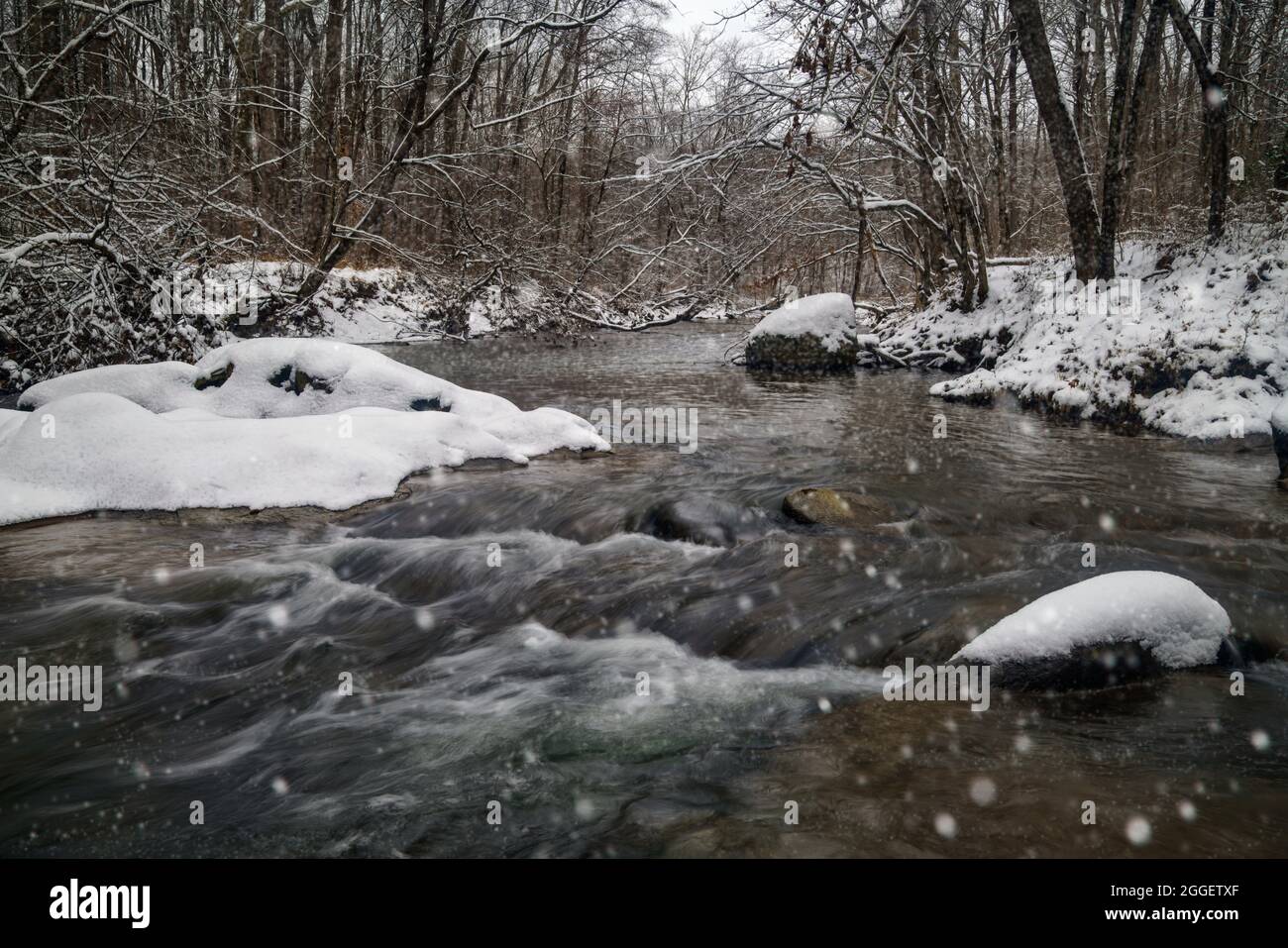 Middle Patuxent Riverin inverno a Howard County, Maryland Foto Stock