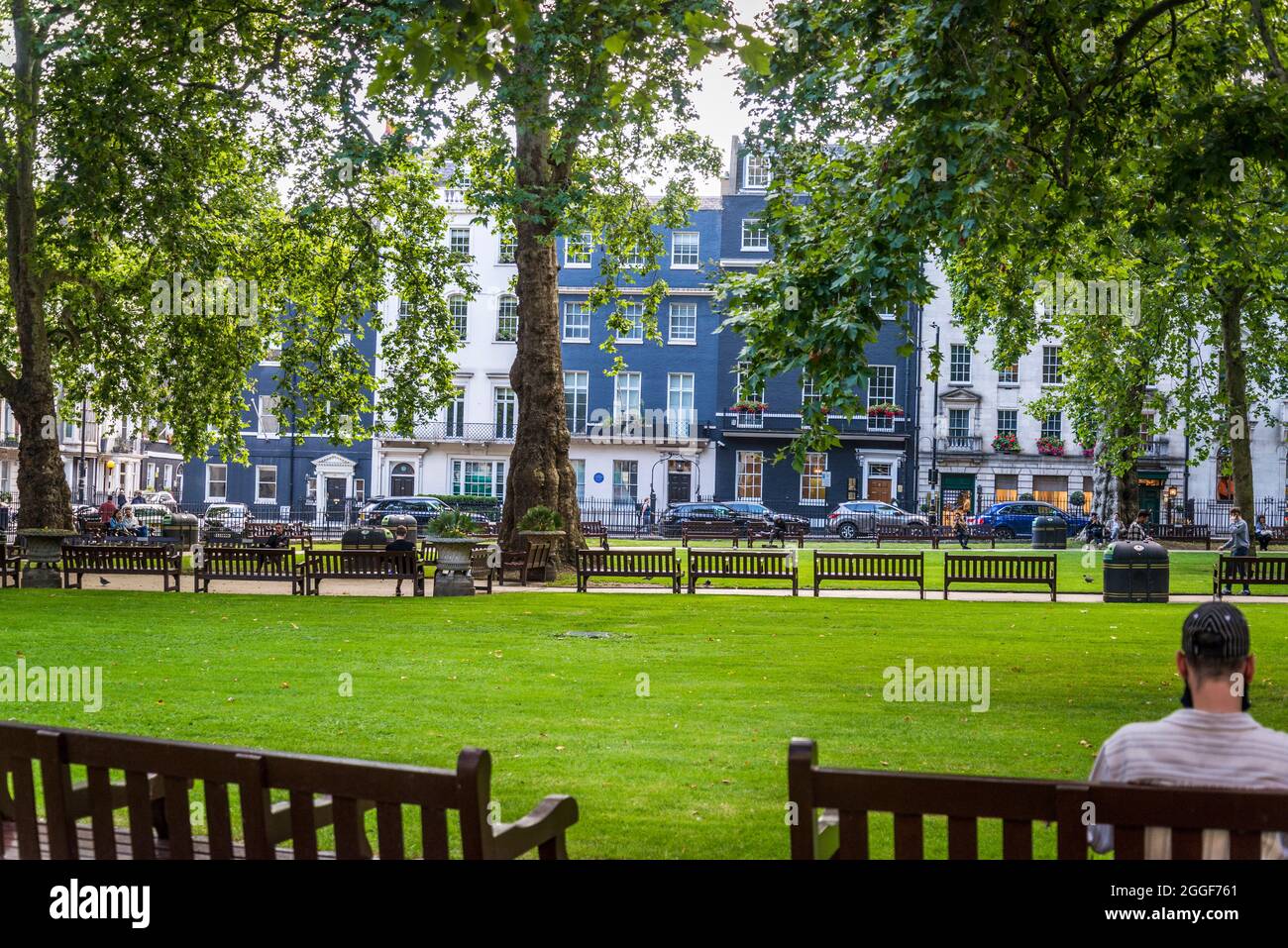 Berkeley Square, una piazza verde della città di Mayfair nel West End, la città di Westminster. Fu realizzato a metà del XVIII secolo dall'architetto Willia Foto Stock