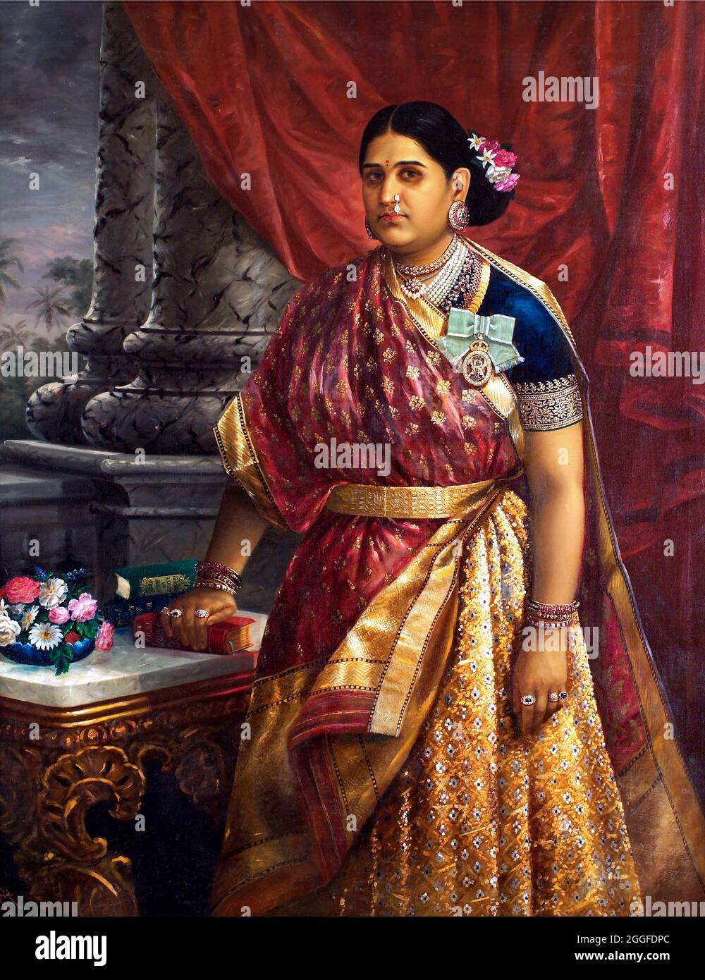 Maharani Lakshmi Bayi del pittore indiano Raja Ravi Varma (1848-1906), olio su tela, 1883 Foto Stock