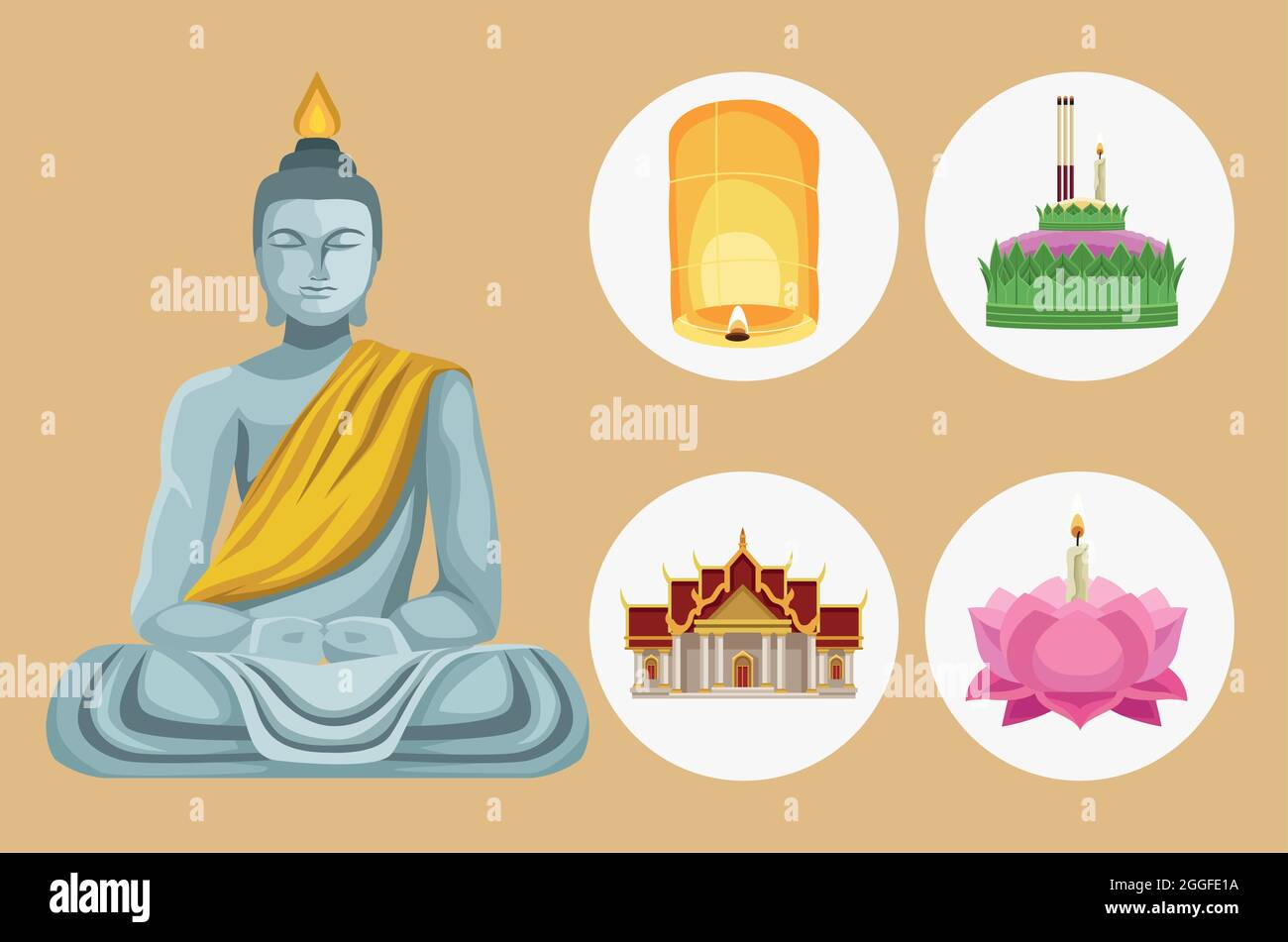 cinque icone di loy krathong Illustrazione Vettoriale