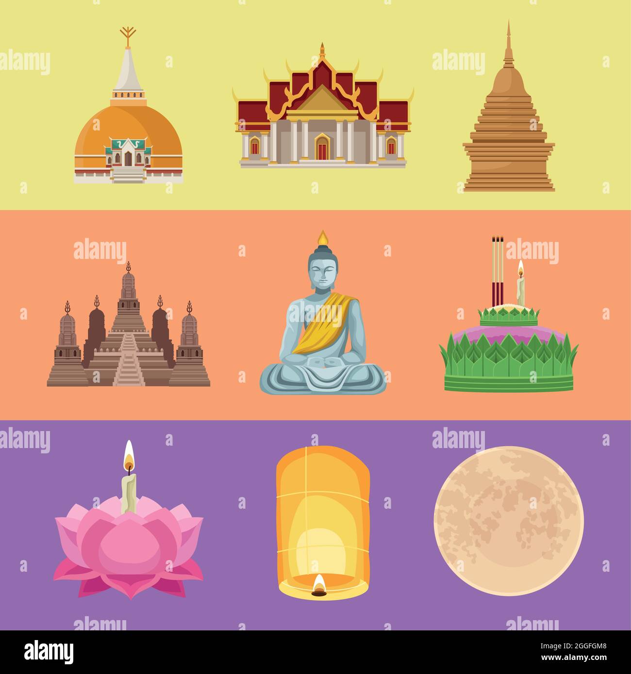 nove icone di loy krathong Illustrazione Vettoriale