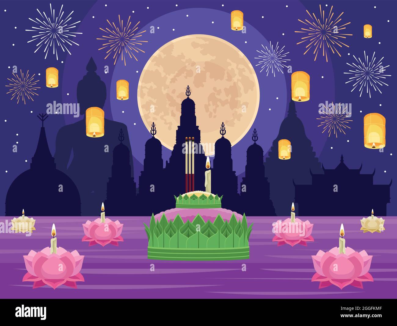 notte di festa di loy krathong Illustrazione Vettoriale