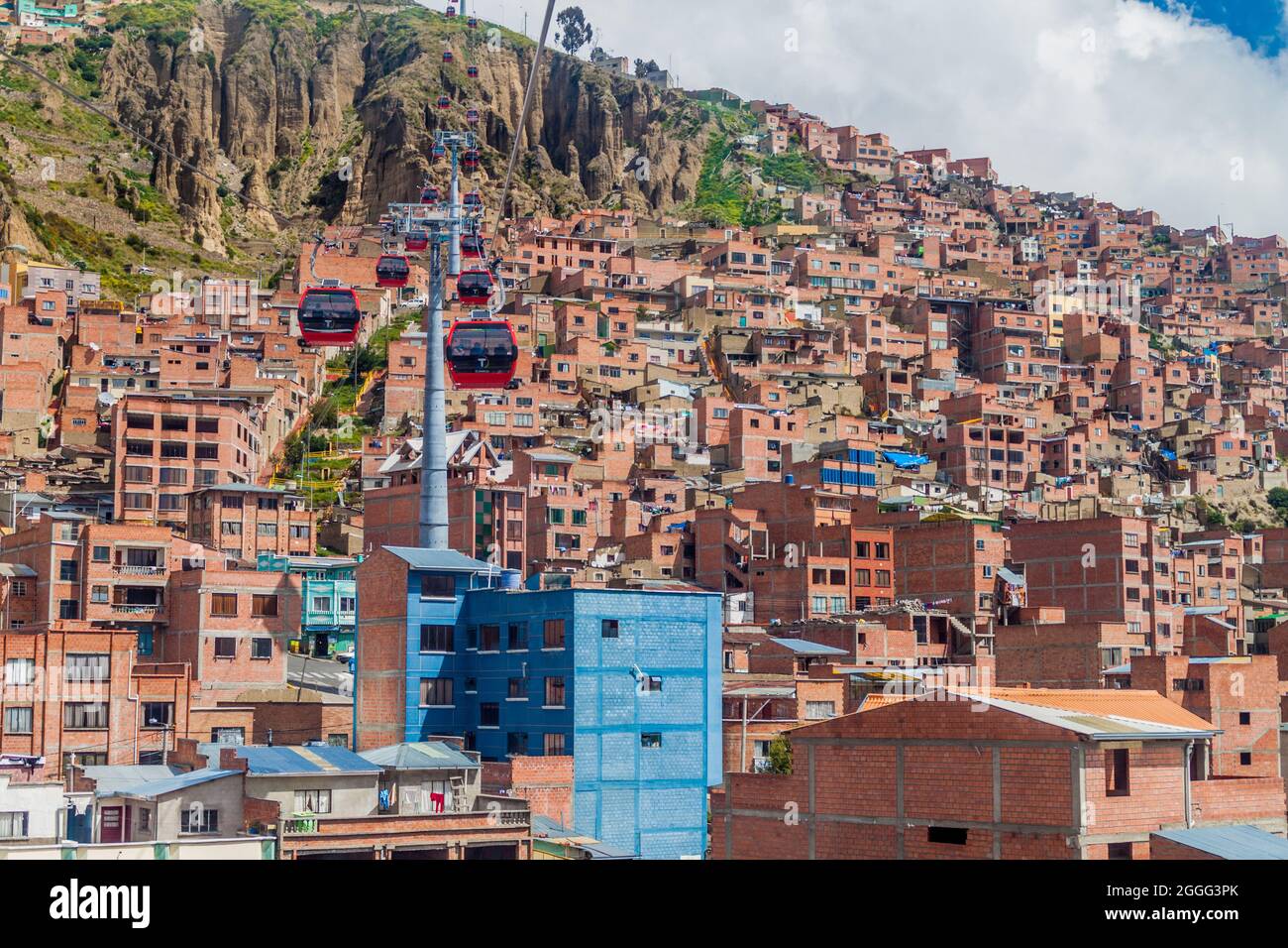 Case di la Paz con Teleferico (funivia), Bolivia Foto Stock