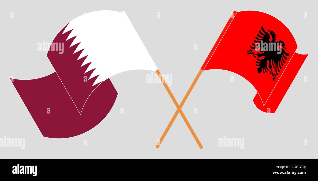 Bandiere incrociate e sventolanti di Albania e Qatar Illustrazione Vettoriale